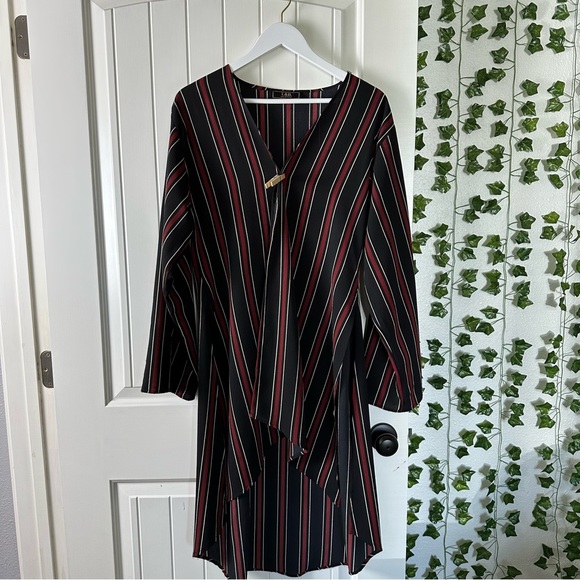 L&B western chic black and red striped flare sleeved duster cardigan size medium - Picture 2 of 7